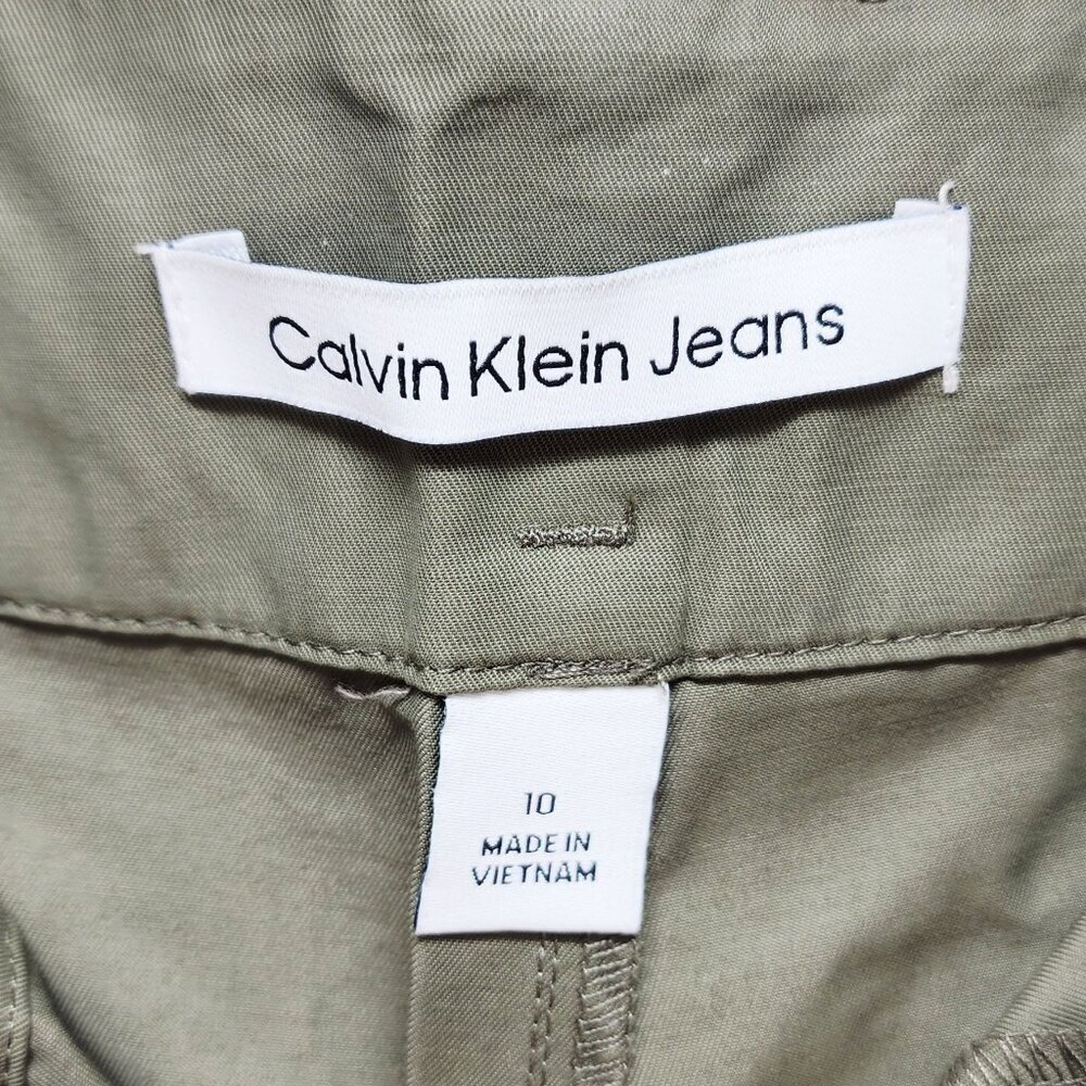 Calvin Klein Womens Wide-Leg Pants Size 10 Green Cotton Blend New With Tags - Picture 3 of 11